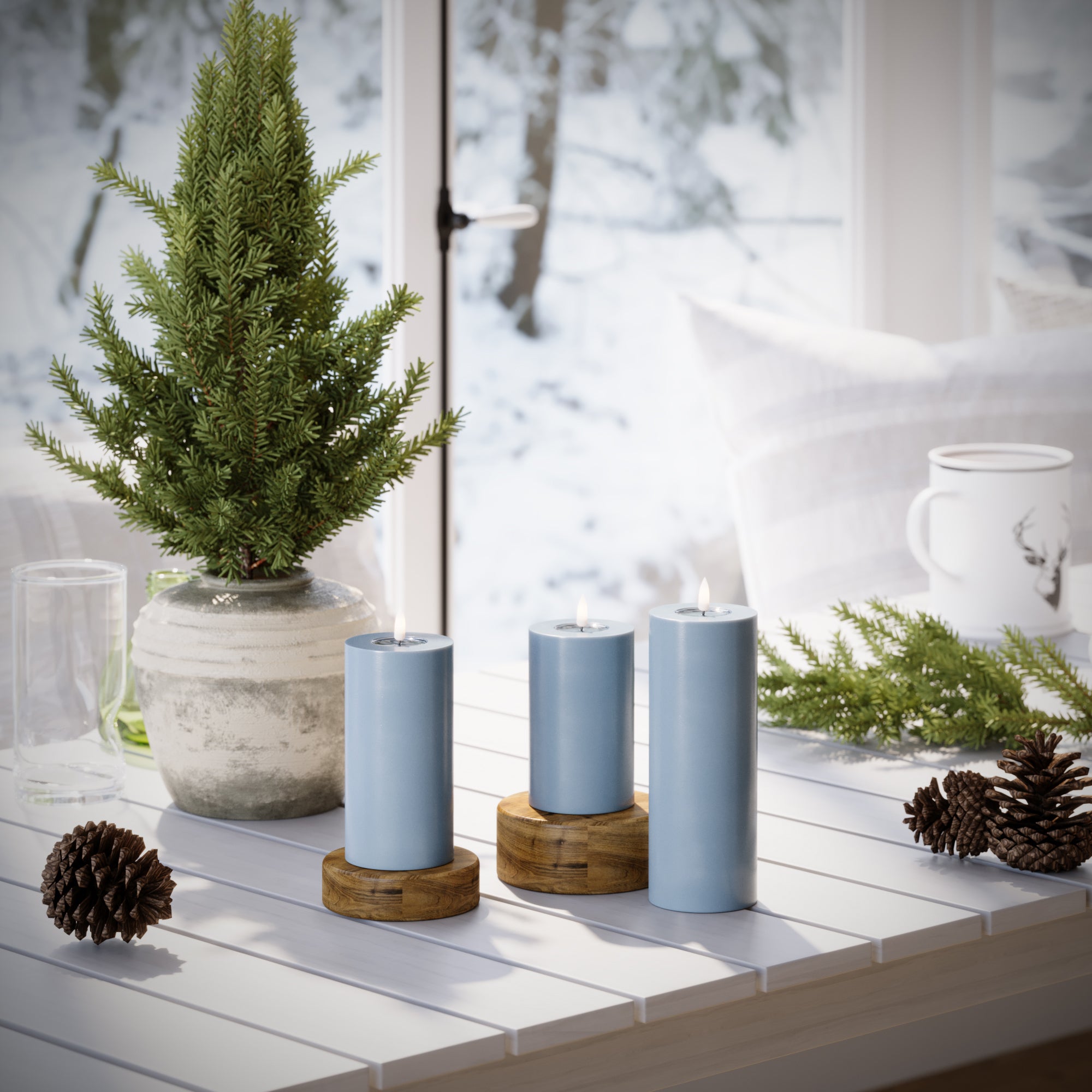 LED Pillar candle Ø 7.5 x 12.5 + 15 + 20 Ice Blue