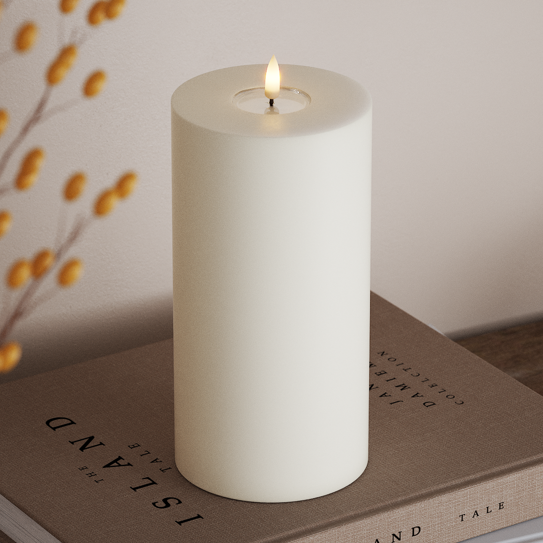 Deluxe Homeart LED Bloklys Ø 10 x 20 cm Hvid LED bloklys 4