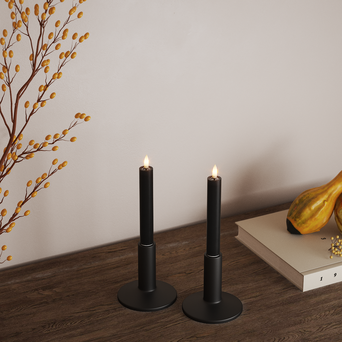 Deluxe Homeart LED Dinner candle 2 pieces, Ø 2 x 15 cm Black LED Dinner candle 3