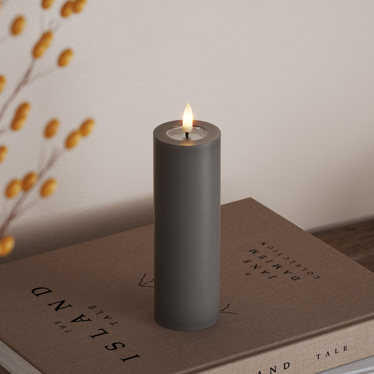 Deluxe Homeart LED Blockljus Ø 5 x 15 cm Grå LED Blockljus 3