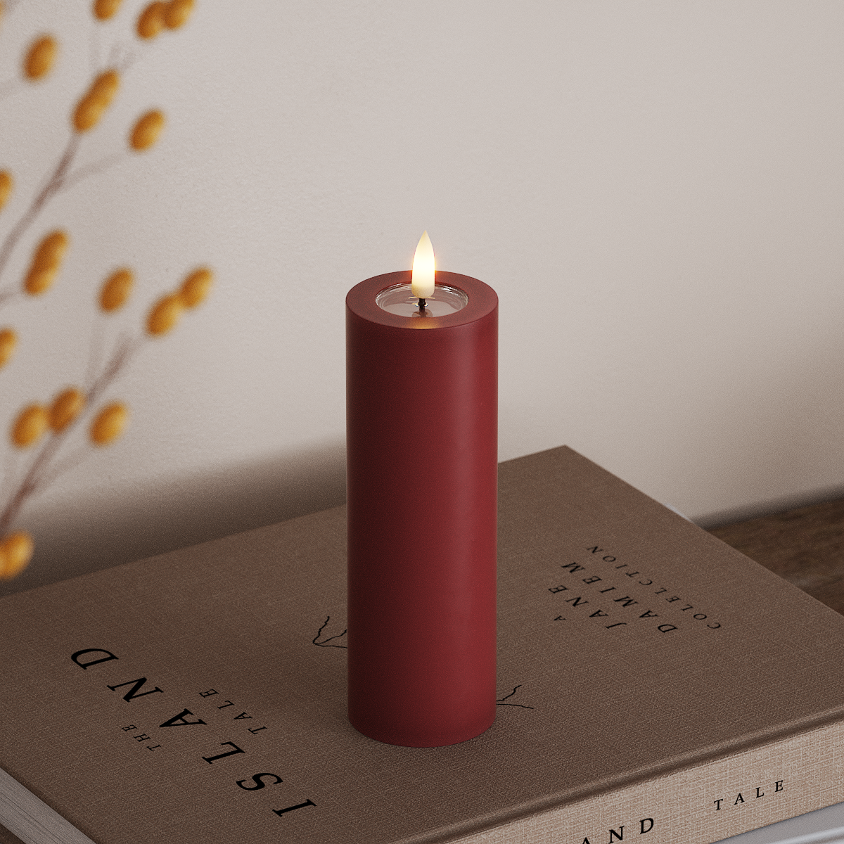 Deluxe Homeart LED Bloklys Ø 5 x 15 cm Bordeaux LED bloklys 3