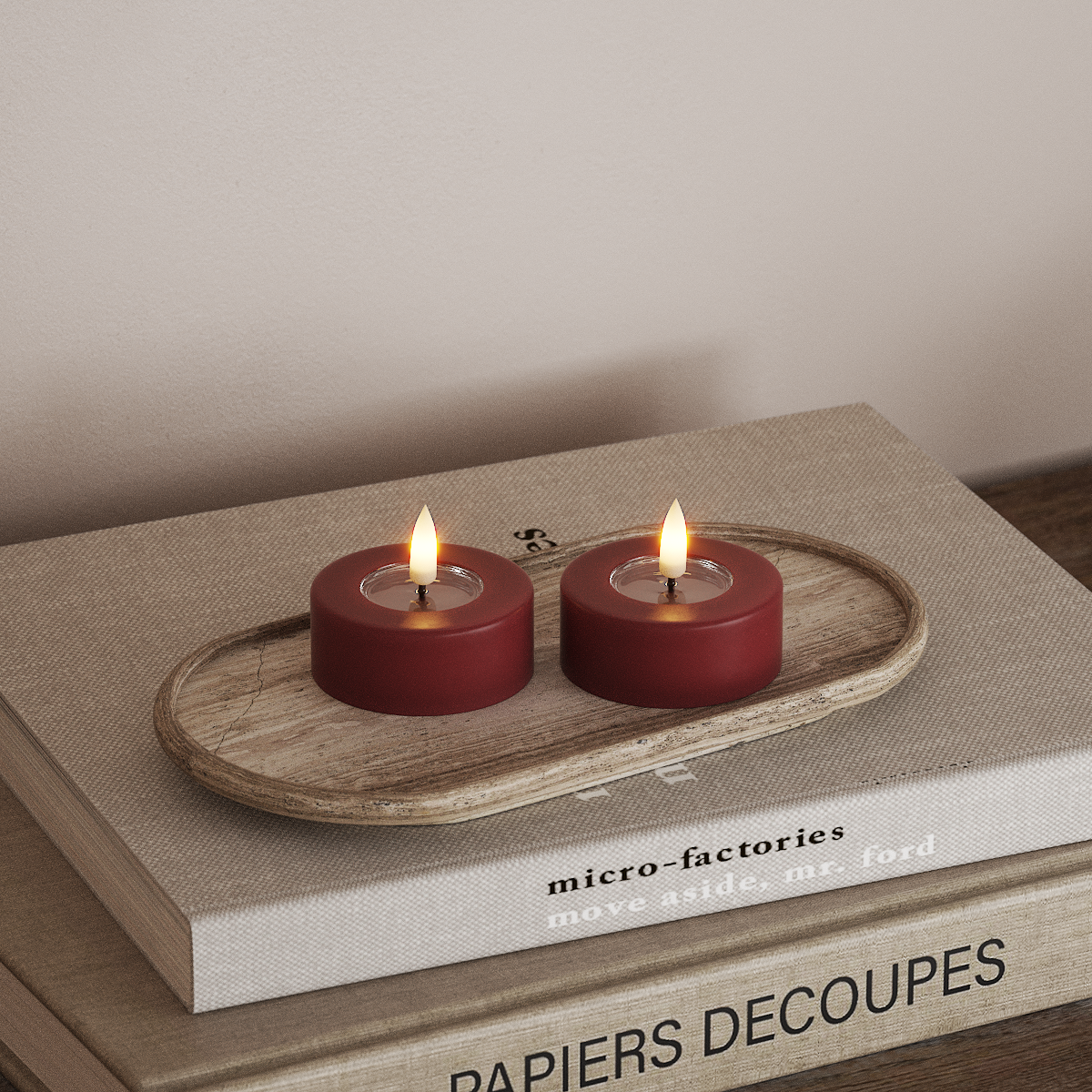 Deluxe Homeart LED Jumbo Tealight candle 2 pieces Large Bordeaux LED jumbo Tealight candle 3