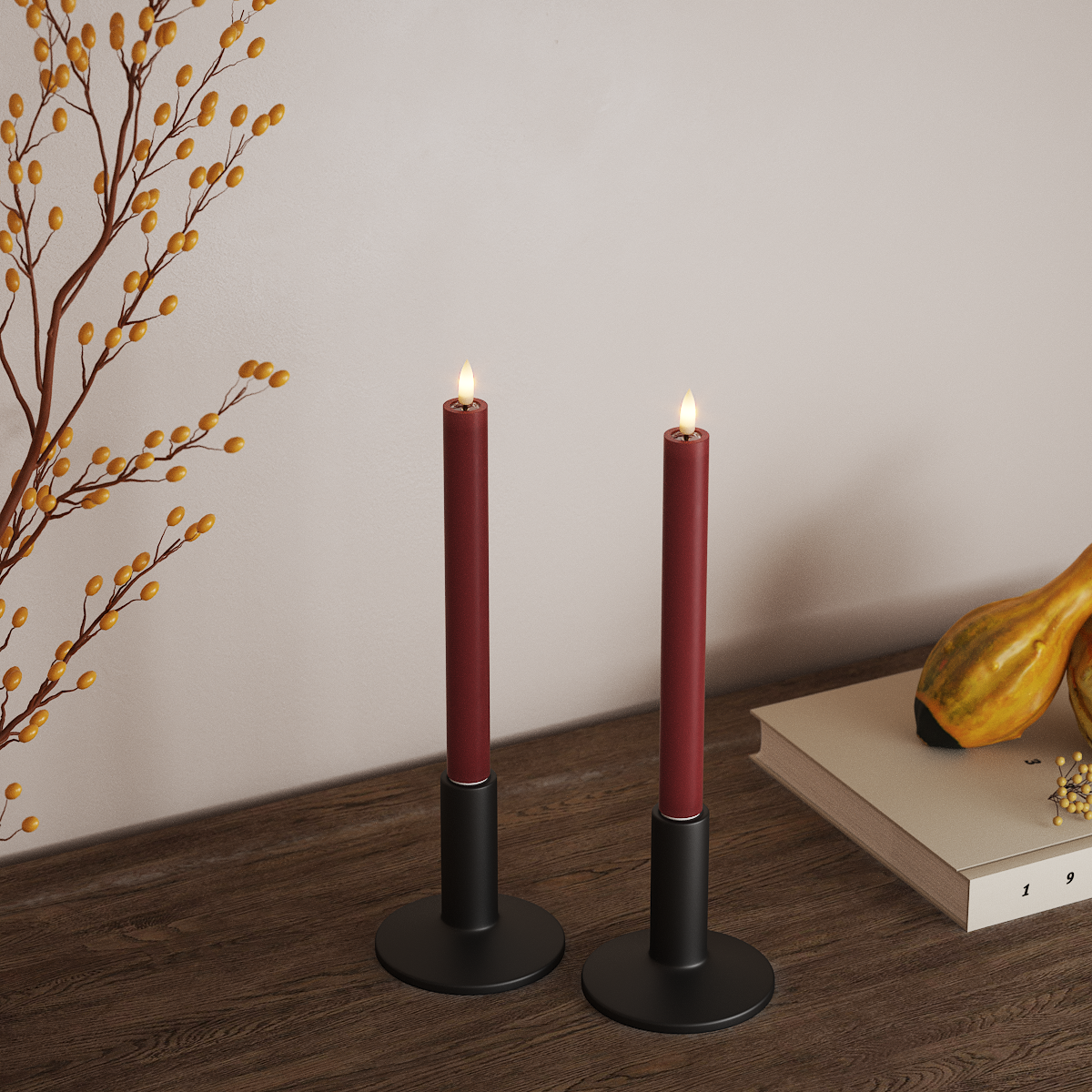 Deluxe Homeart LED Dinner candle 2 pieces, Ø 2 x 24 cm Bordeaux LED Dinner candle 3