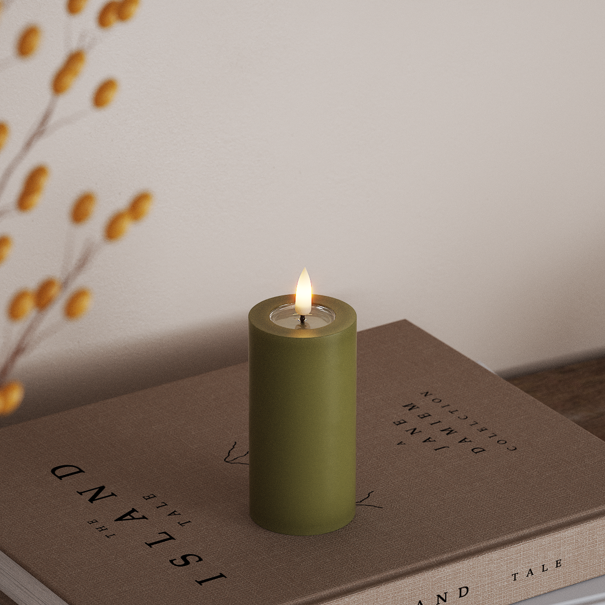 Deluxe Homeart LED Pillar candle Ø 5 x 10 cm Olive Green LED Pillar candle 3