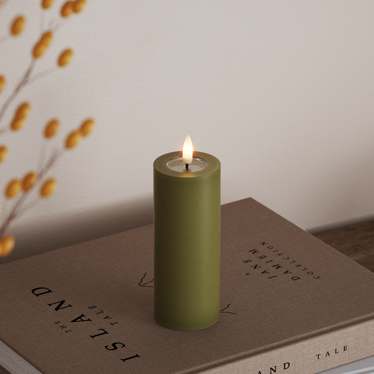 Deluxe Homeart LED Pillar candle Ø 5 x 12.5 cm Olive Green LED Pillar candle 3