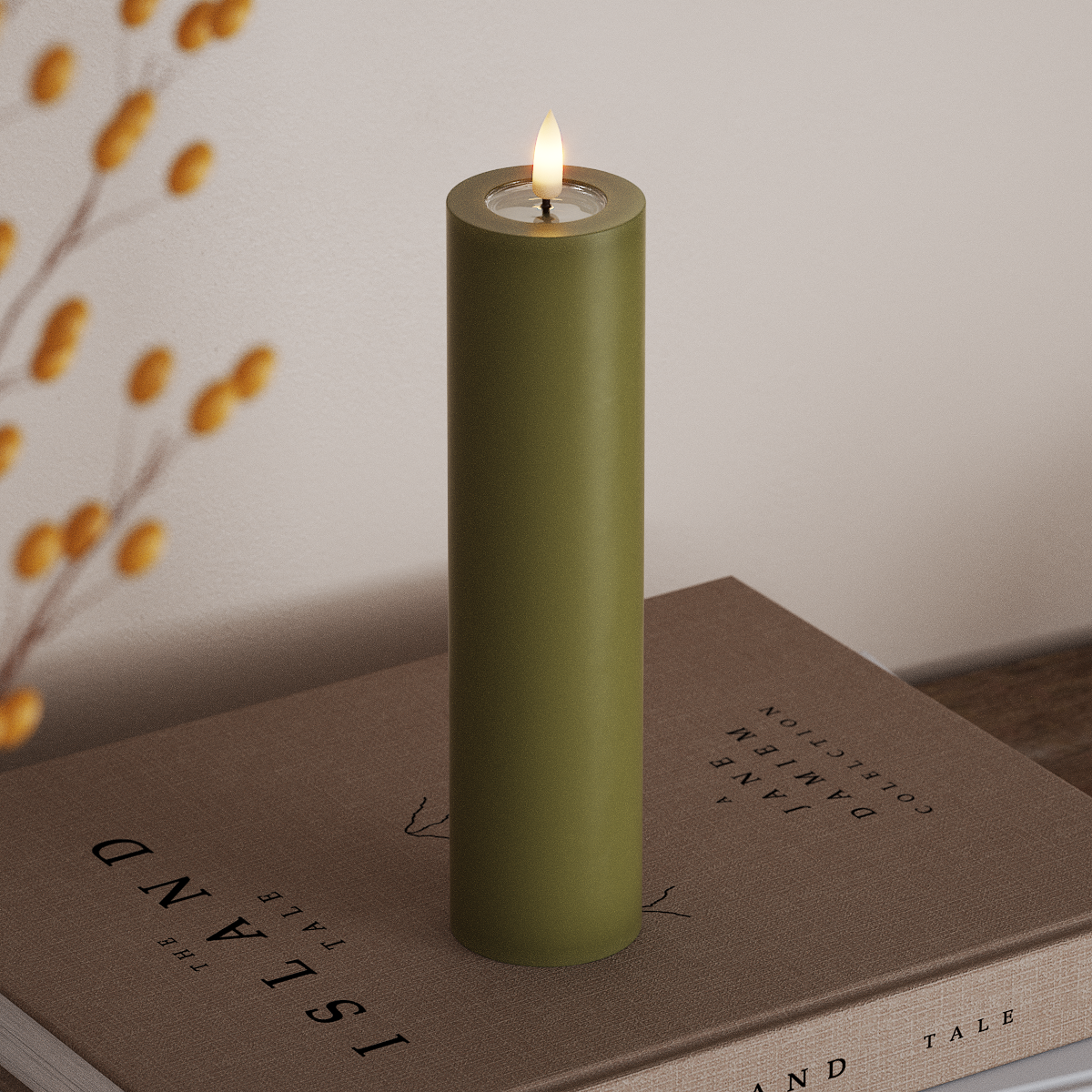Deluxe Homeart LED Pillar candle Ø 5 x 20 cm Olive Green LED Pillar candle 3