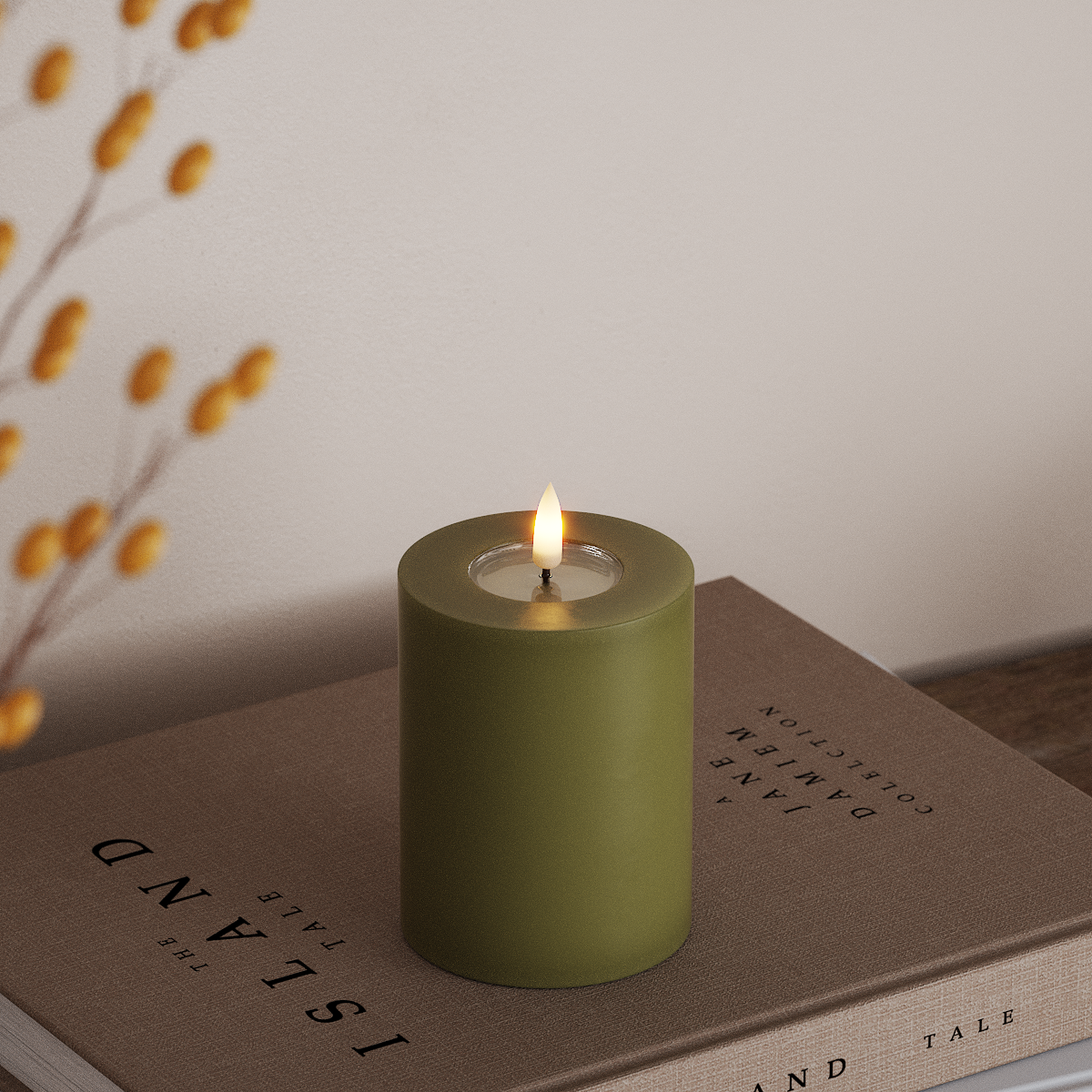 Deluxe Homeart LED Pillar candle Ø 7.5 x 10 cm Olive Green LED Pillar candle 3