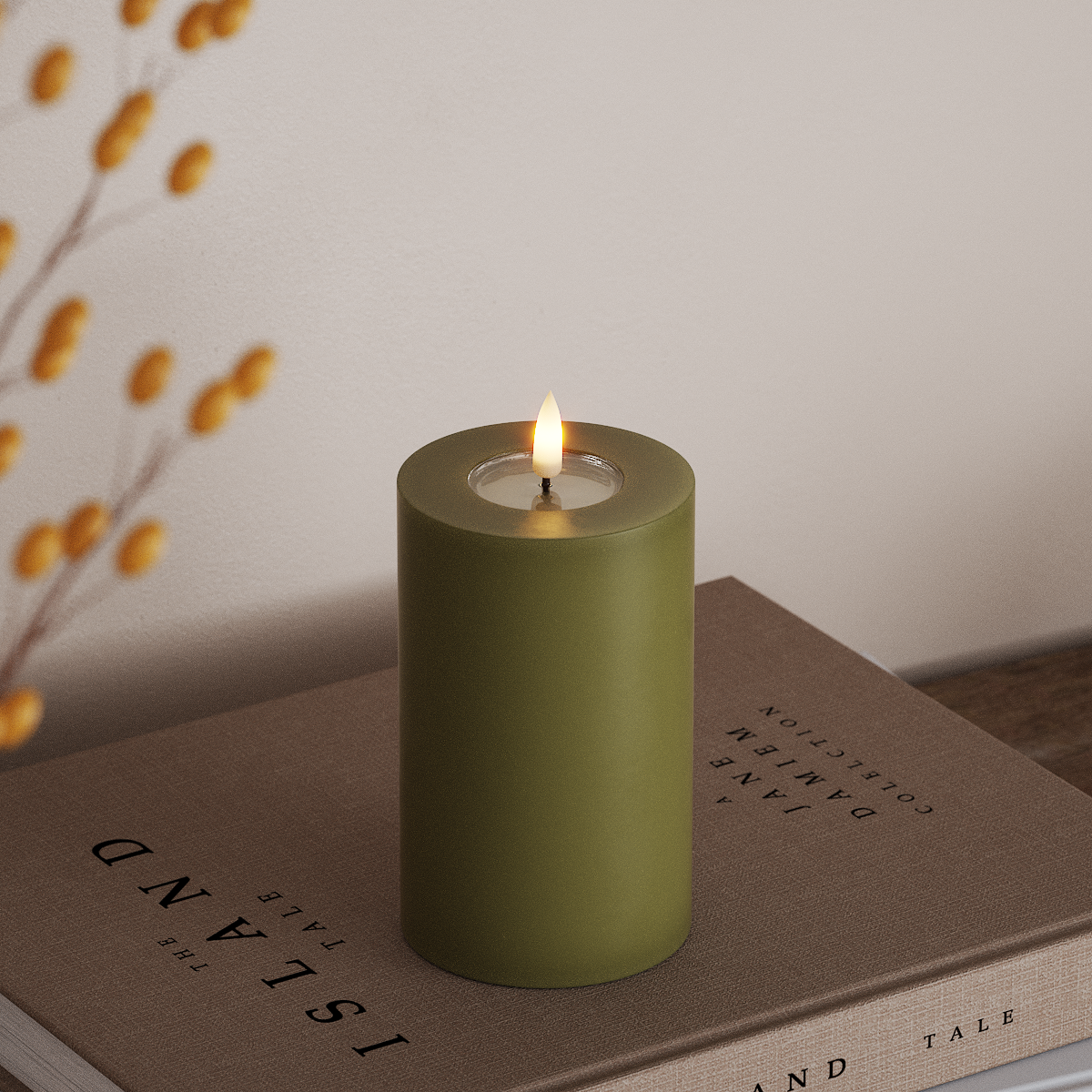 Deluxe Homeart LED Pillar candle Ø 7.5 x 12.5 cm Olive Green LED Pillar candle 3