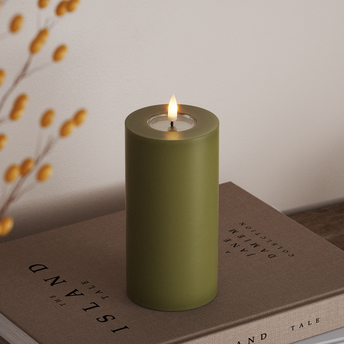 Deluxe Homeart LED Pillar candle Ø 7.5 x 15 cm Olive Green LED Pillar candle 3