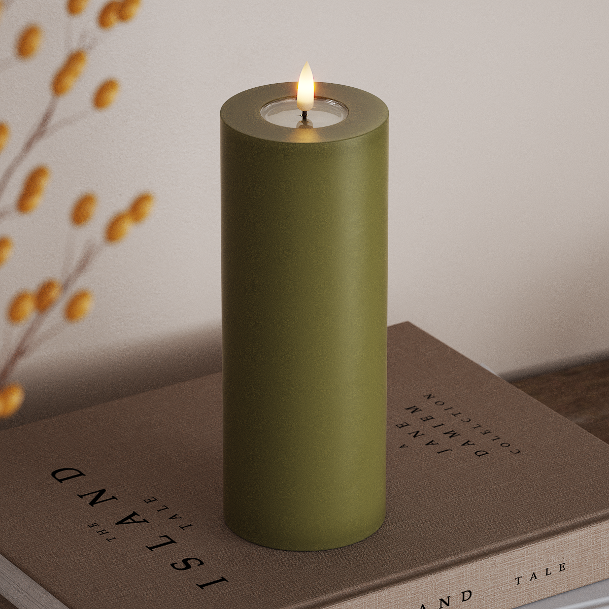 Deluxe Homeart LED Pillar candle Ø 7.5 x 20 cm Olive Green LED Pillar candle 3