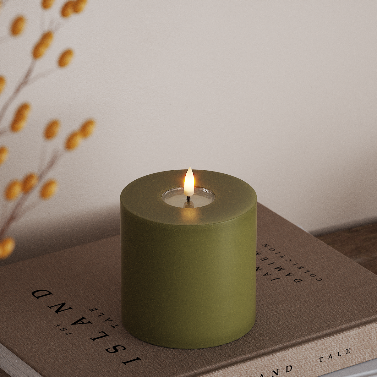 Deluxe Homeart LED Pillar candle Ø 10 x 10 cm Olive Green LED Pillar candle 3