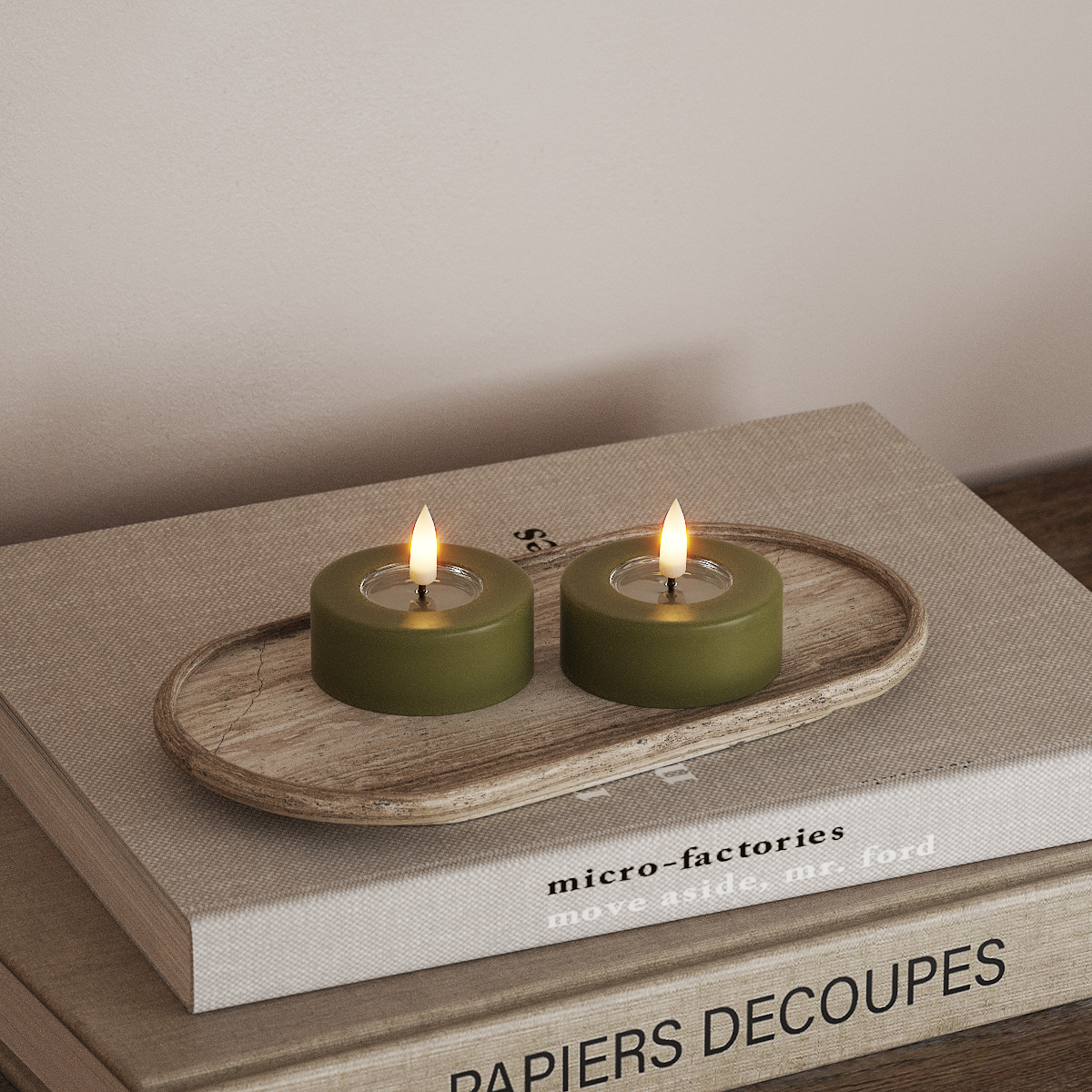 Deluxe Homeart LED Jumbo Tealight candle 2 pieces Large Olive Green LED jumbo Tealight candle 3