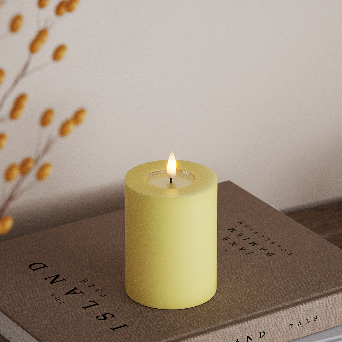 Deluxe Homeart LED Bloklys Ø 7,5 x 10 cm Lysegul LED bloklys 3