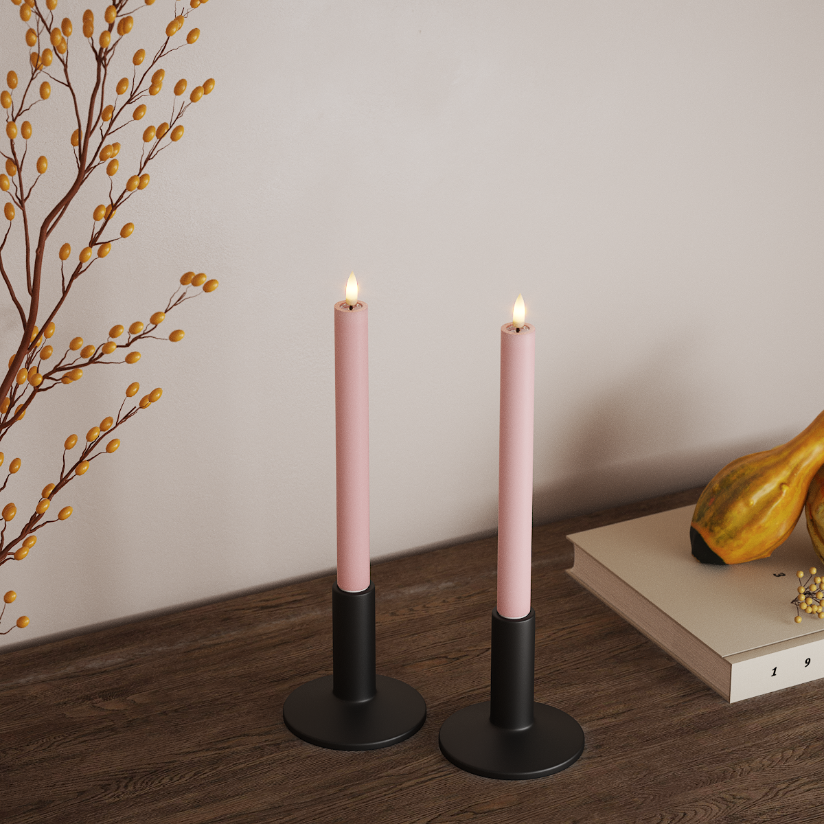 Deluxe Homeart LED Dinner candle 2 pieces, Ø 2 x 24 cm Light Pink LED Dinner candle 3