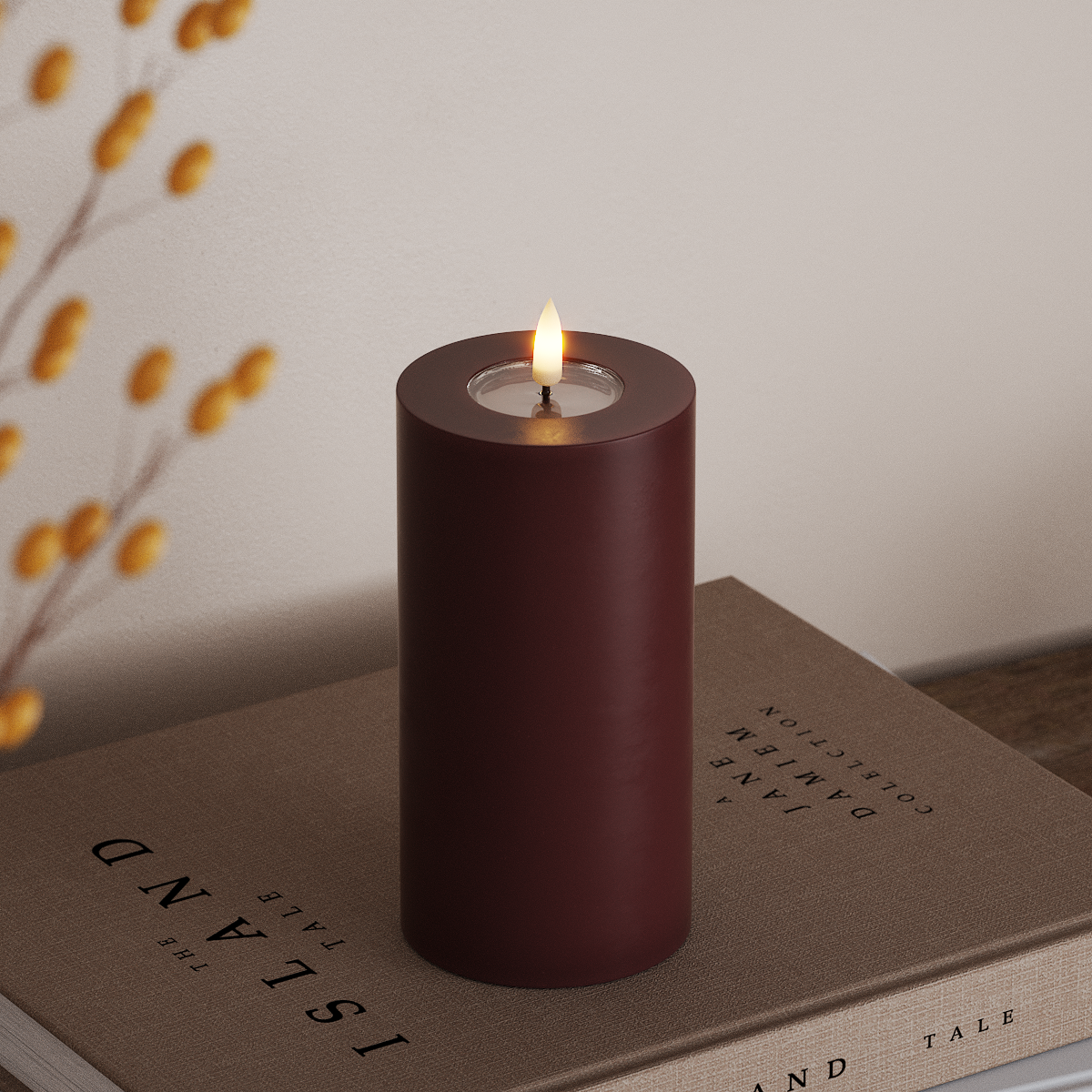 Deluxe Homeart LED Pillar candle Ø 7.5 x 15 cm Burgundy LED Pillar candle 3