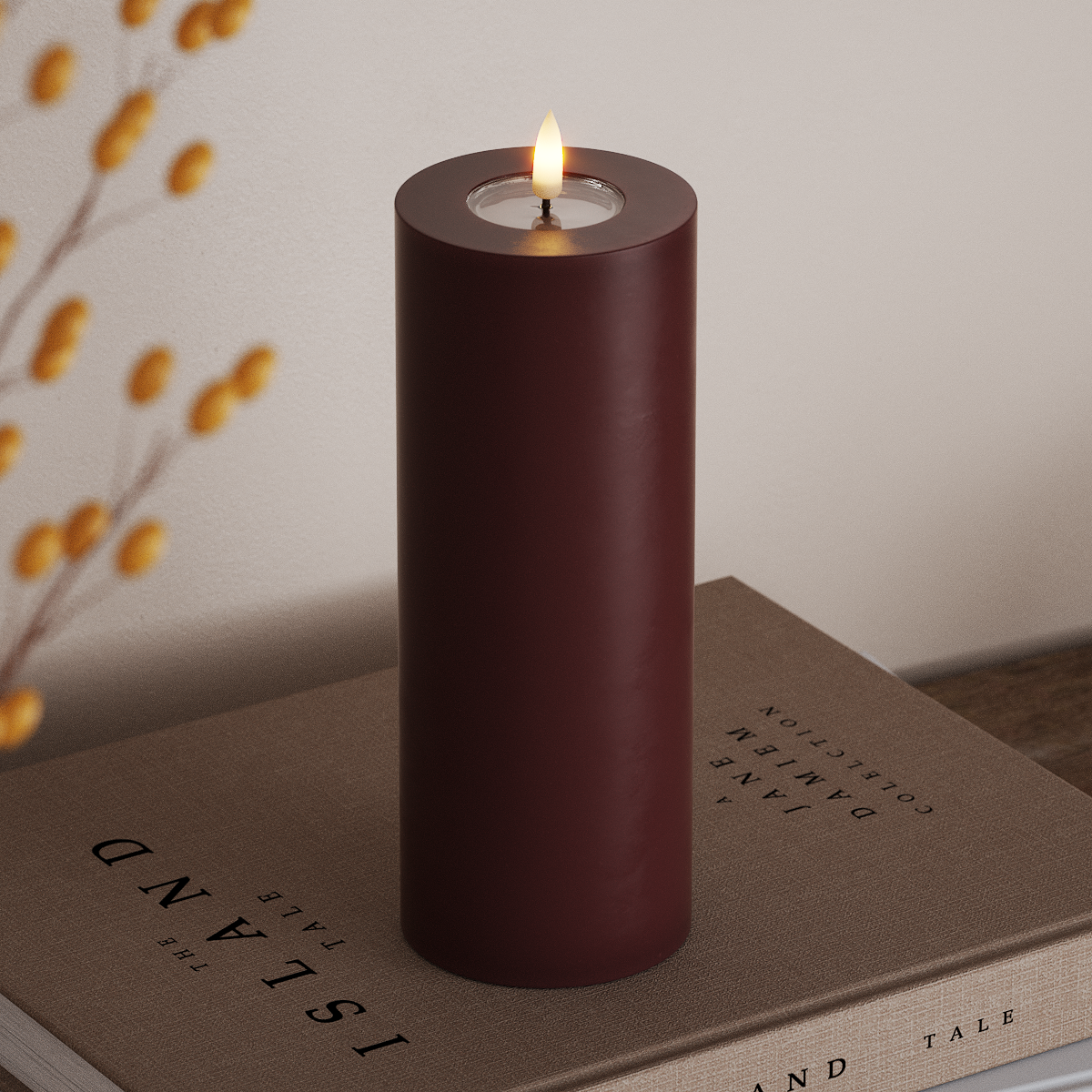 Deluxe Homeart LED Pillar candle Ø 7.5 x 20 cm Burgundy LED Pillar candle 3