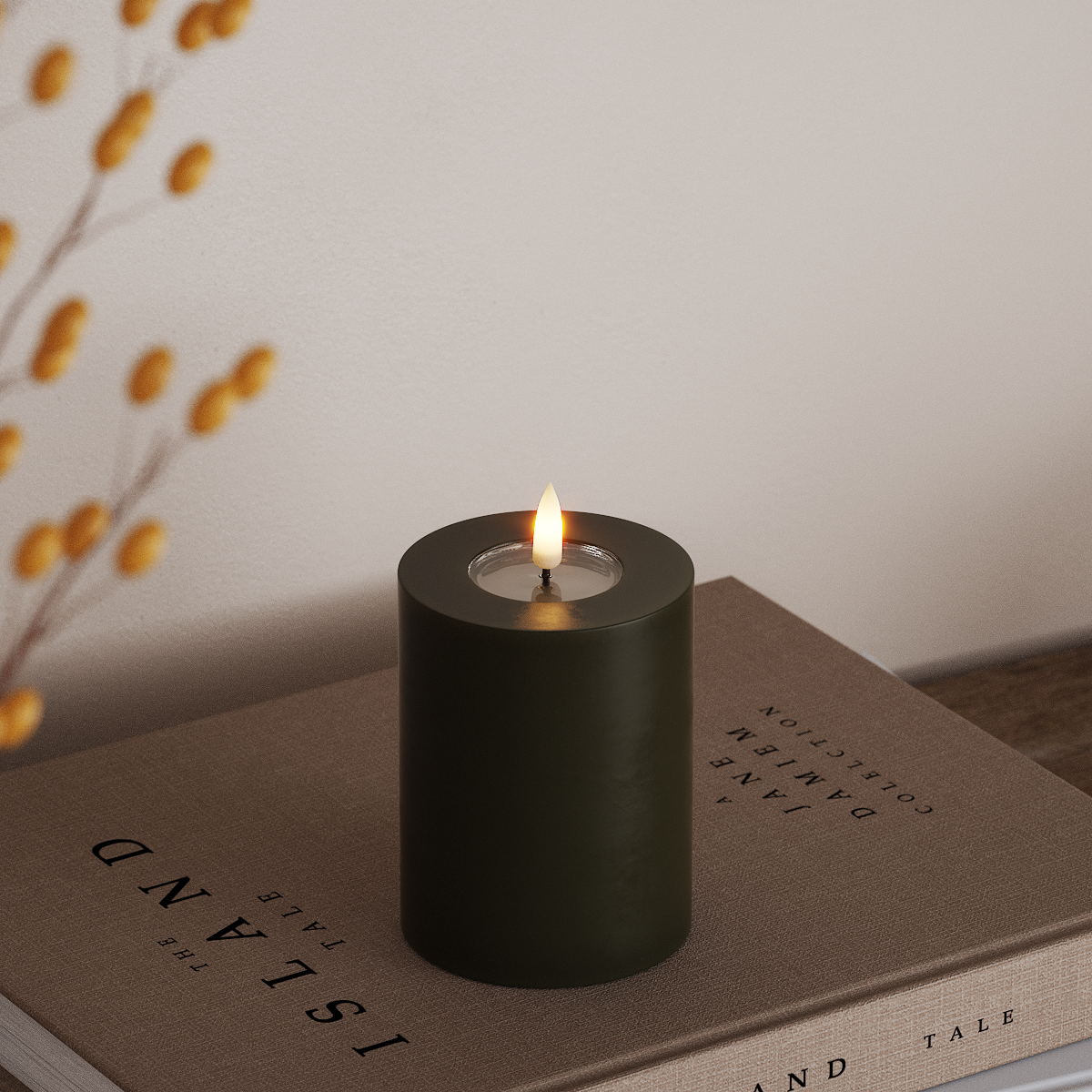 Deluxe Homeart LED Pillar candle Ø 7.5 x 10 cm Dark Green LED Pillar candle 3