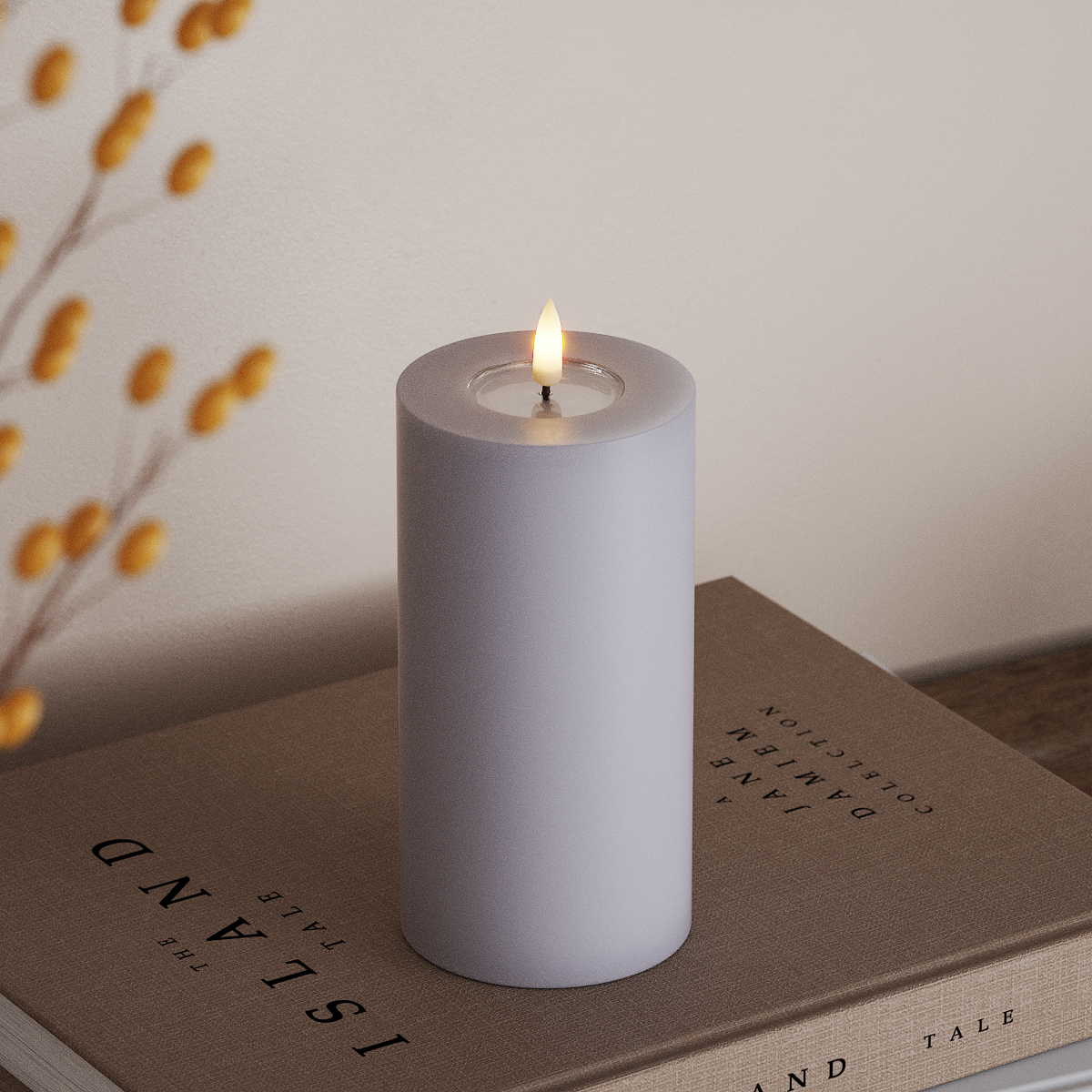 Deluxe Homeart LED Bloklys Ø 7,5 x 15 cm Støvet blå LED bloklys 3