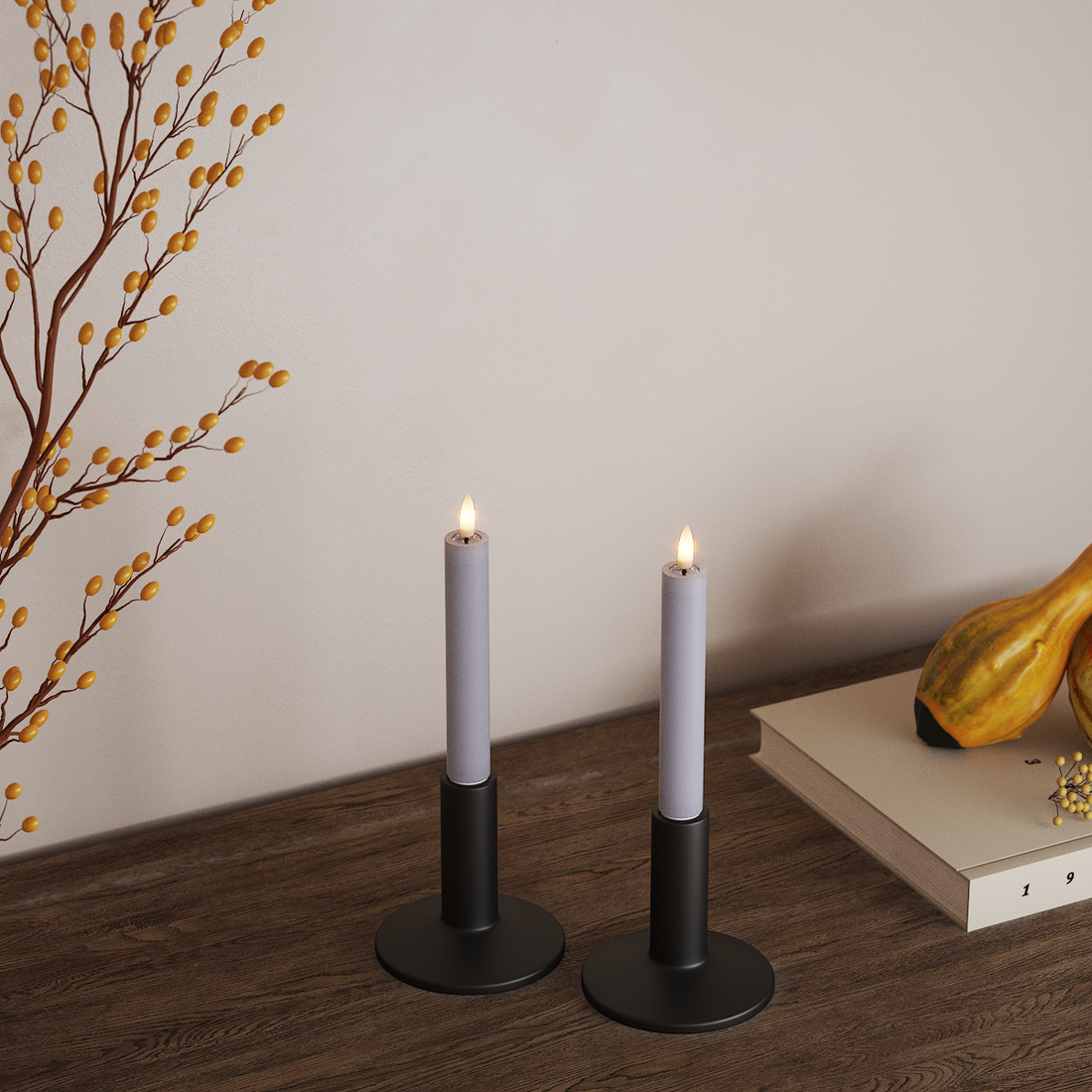 Deluxe Homeart LED Dinner candle 2 pieces, Ø 2 x 15 cm Dusty Blue LED Dinner candle 4