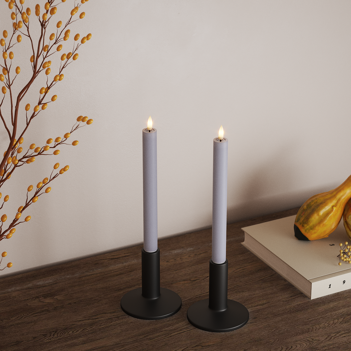 Deluxe Homeart LED Dinner candle 2 pieces, Ø 2 x 24 cm Dusty Blue LED Dinner candle 3