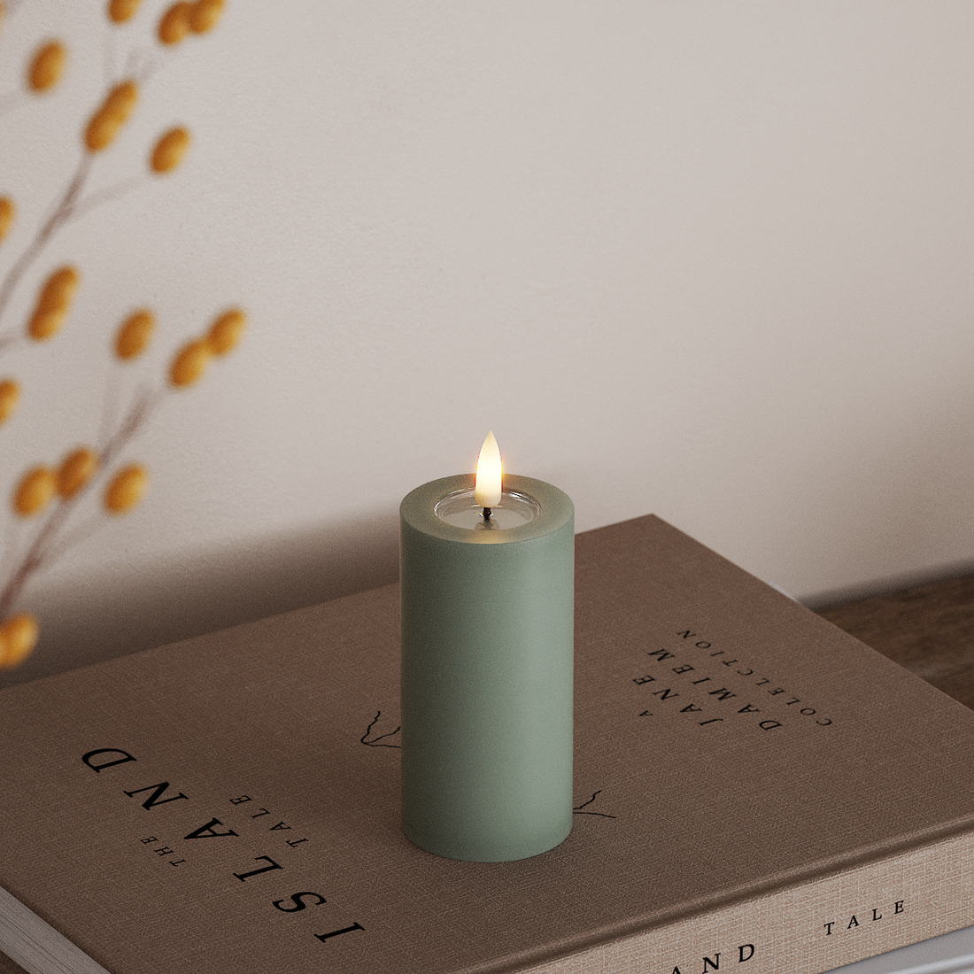 Deluxe Homeart LED Pillar candle Ø 5 x 10 cm Sage Green LED Pillar candle 4