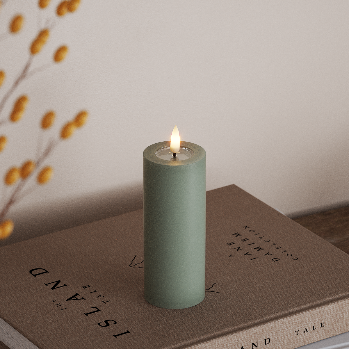 Deluxe Homeart LED Pillar candle Ø 5 x 12.5 cm Sage Green LED Pillar candle 3