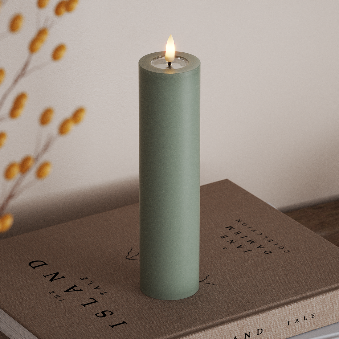 Deluxe Homeart LED Pillar candle Ø 5 x 20 cm Sage Green LED Pillar candle 4