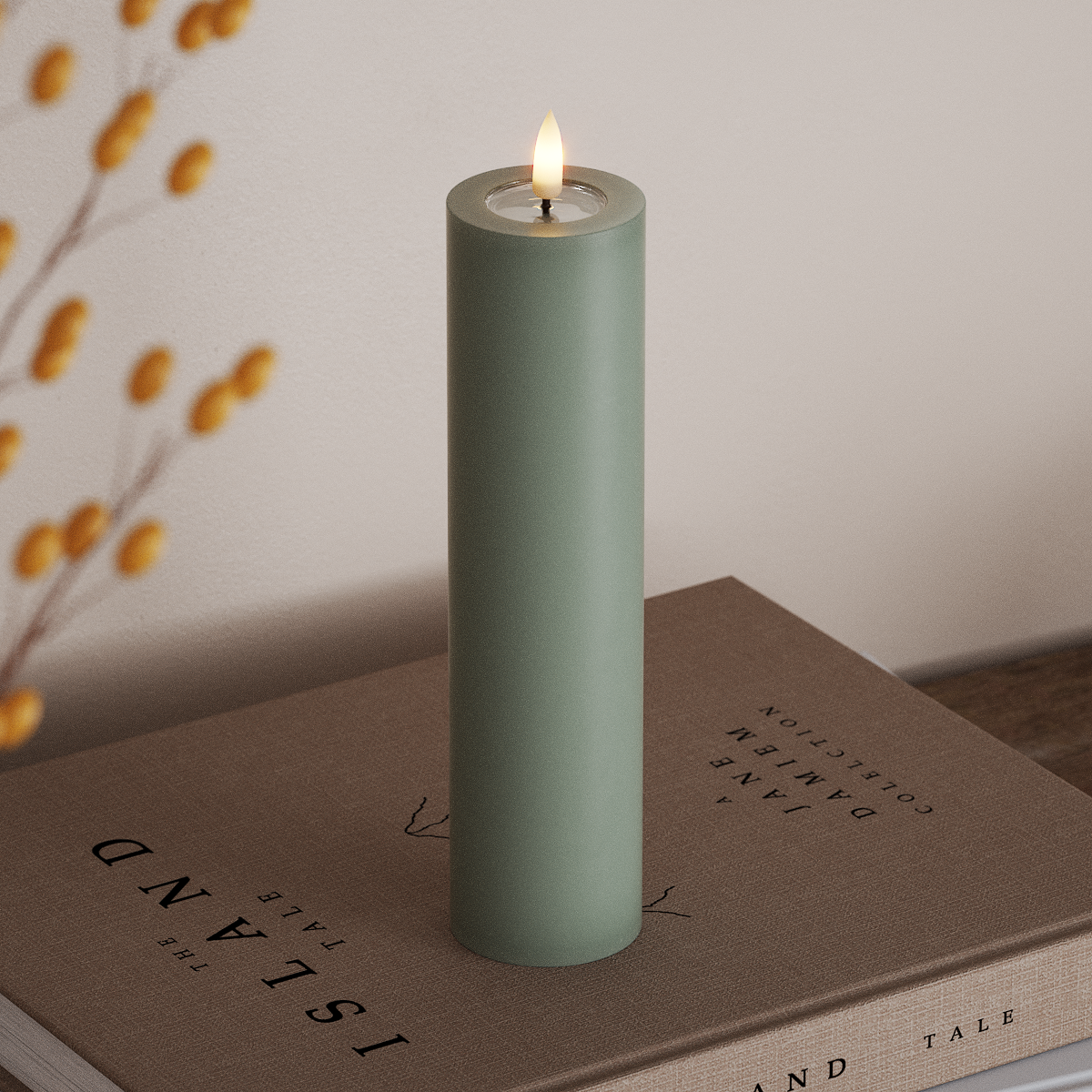 Deluxe Homeart LED Pillar candle Ø 5 x 20 cm Sage Green LED Pillar candle 3