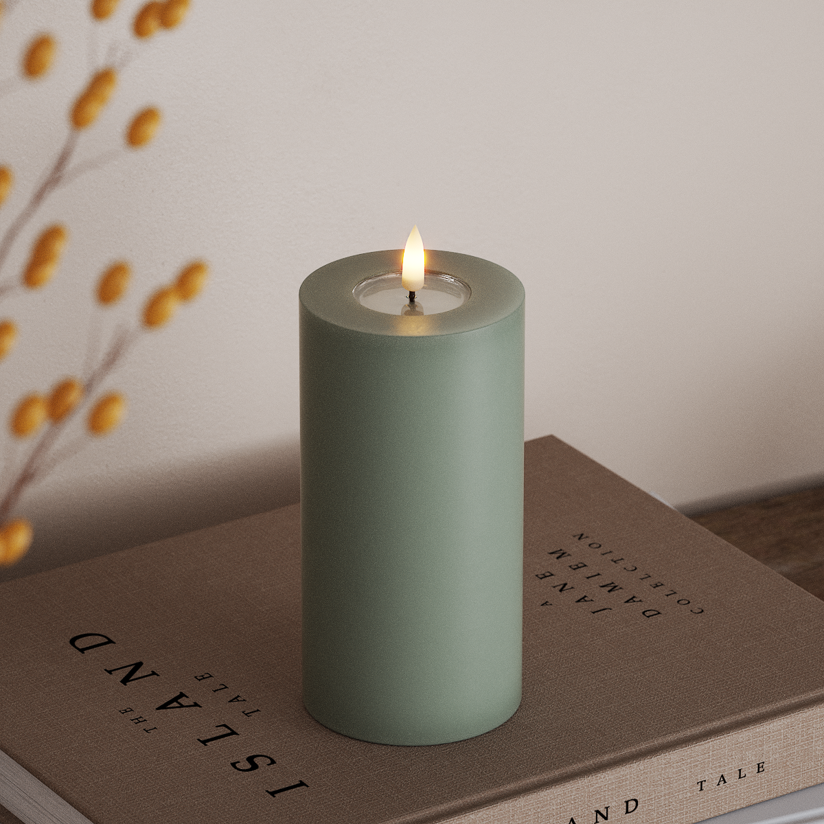 Deluxe Homeart LED Pillar candle Ø 7.5 x 15 cm Sage Green LED Pillar candle 3