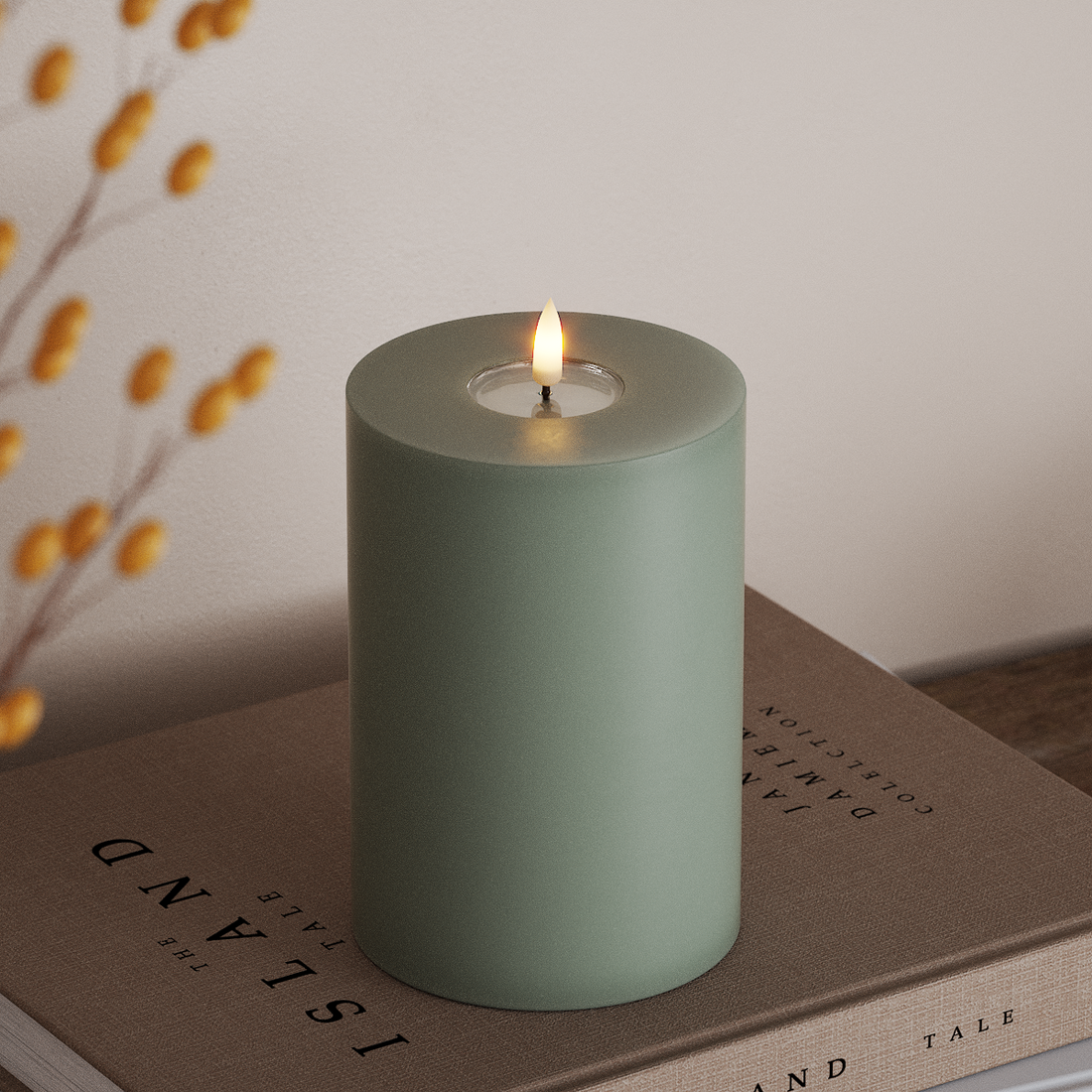 Deluxe Homeart LED Pillar candle Ø 10 x 15 cm Sage Green LED Pillar candle 4