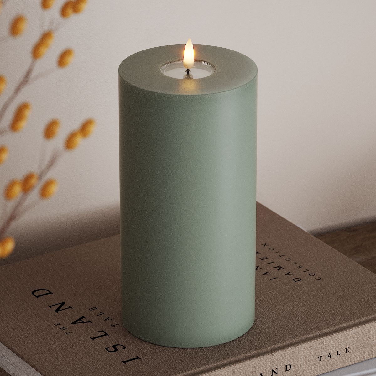 Deluxe Homeart LED Pillar candle Ø 10 x 20 cm Sage Green LED Pillar candle 3