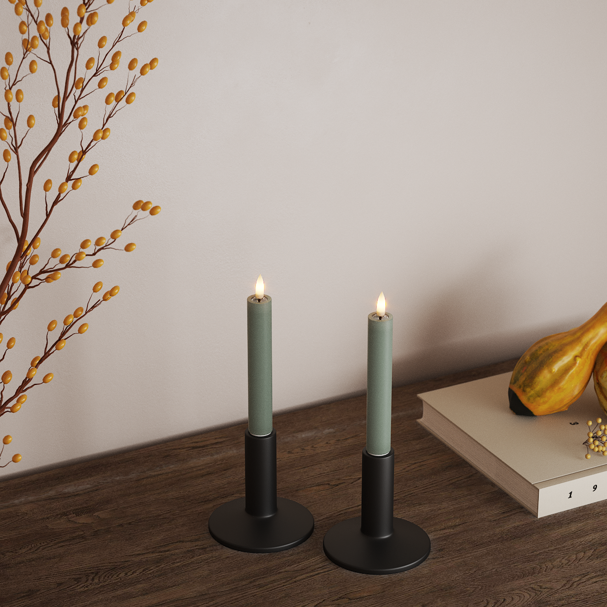 Deluxe Homeart LED Dinner candle 2 pieces, Ø 2 x 15 cm Sage Green LED Dinner candle 3