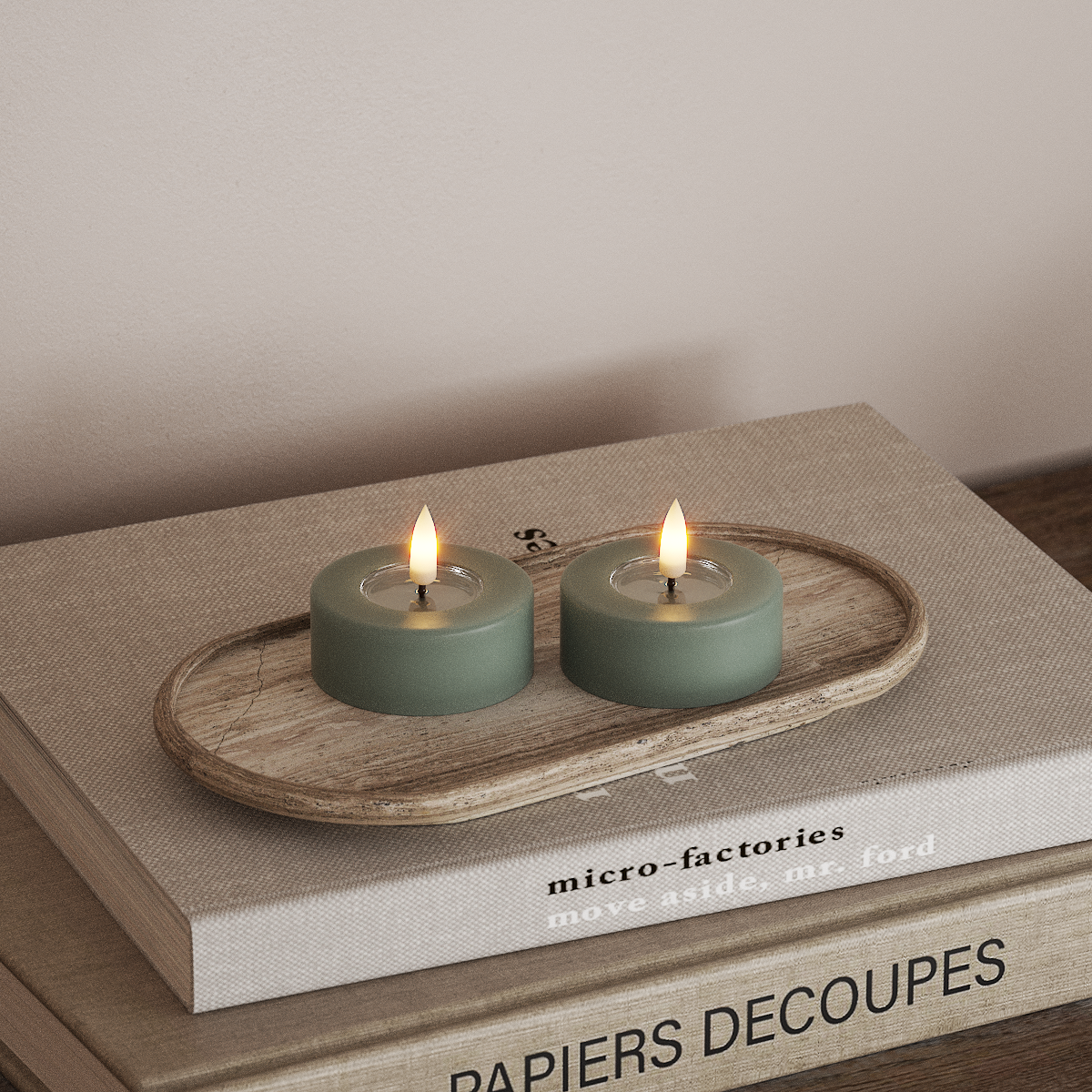 Deluxe Homeart LED Jumbo Tealight candle 2 pieces Large Sage Green LED jumbo Tealight candle 3