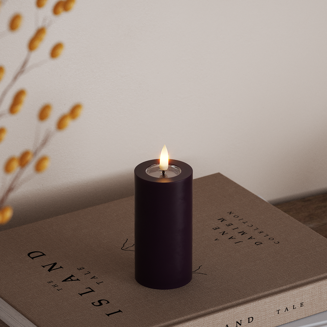 Deluxe Homeart LED Bloklys Ø 5 x 10 cm Mørkelilla LED bloklys 4