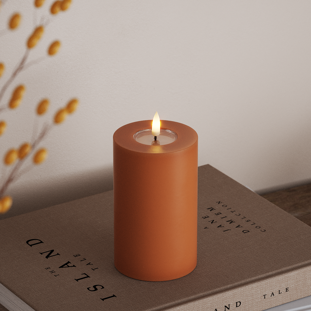 Deluxe Homeart LED Pillar candle Ø 7.5 x 12.5 cm Orange LED Pillar candle 3