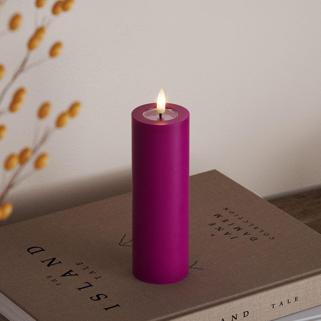 Deluxe Homeart LED Bloklys Ø 5 x 15 cm Violet LED bloklys 4