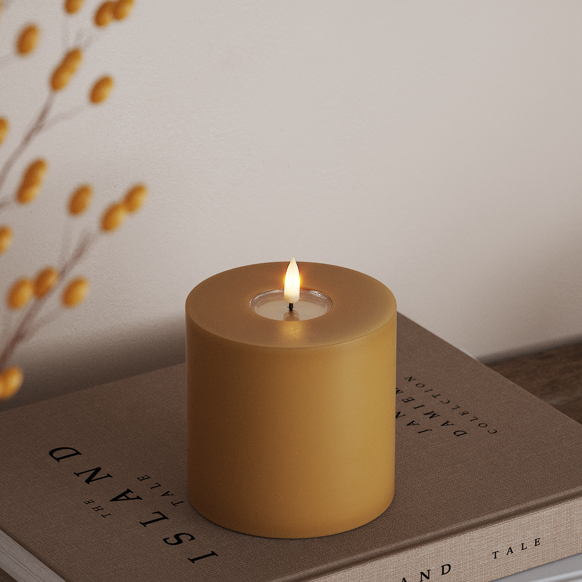 Deluxe Homeart LED Pillar candle Ø 10 x 10 cm Curry LED Pillar candle 3