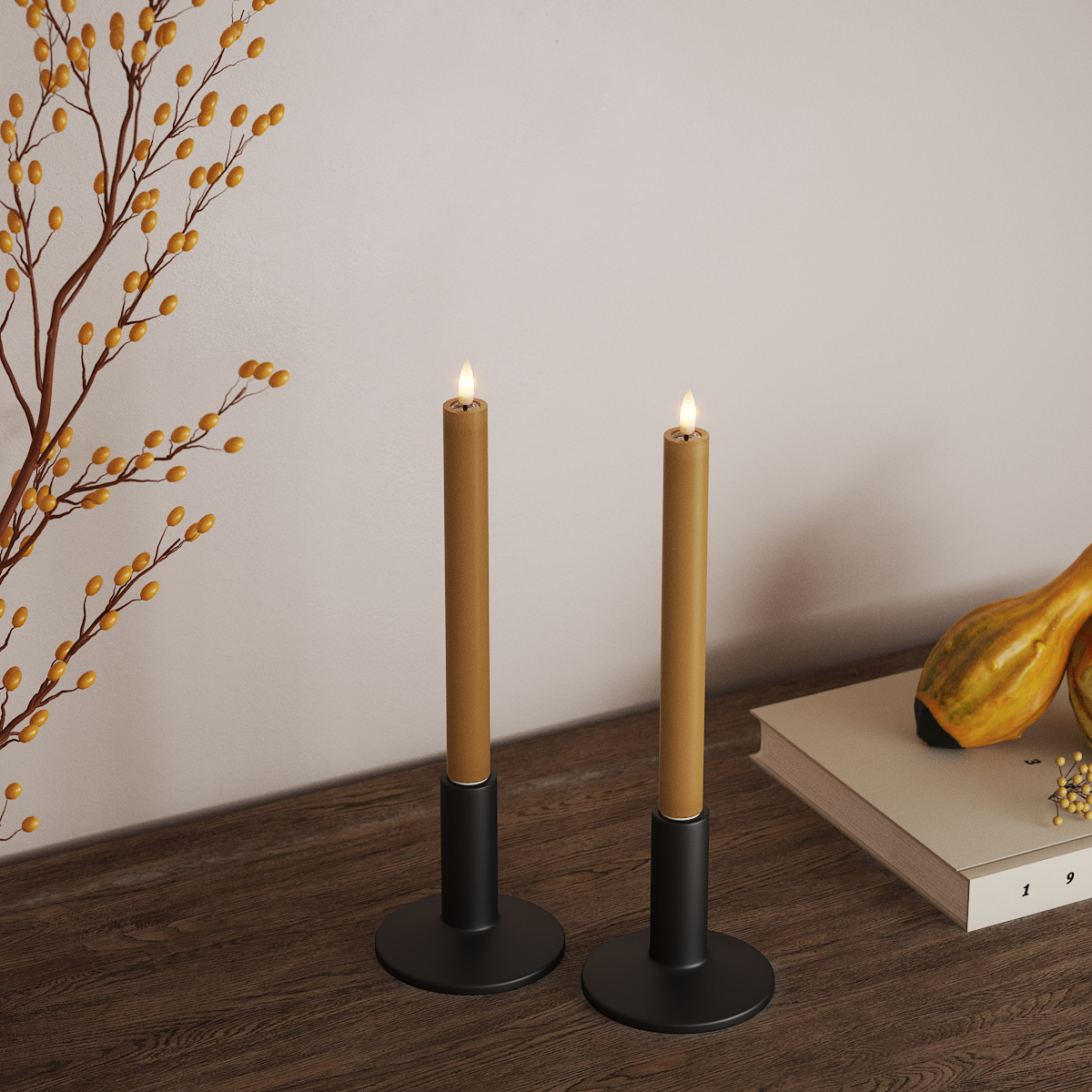 Deluxe Homeart LED Dinner candle 2 pieces, Ø 2 x 24 cm Curry LED Dinner candle 3