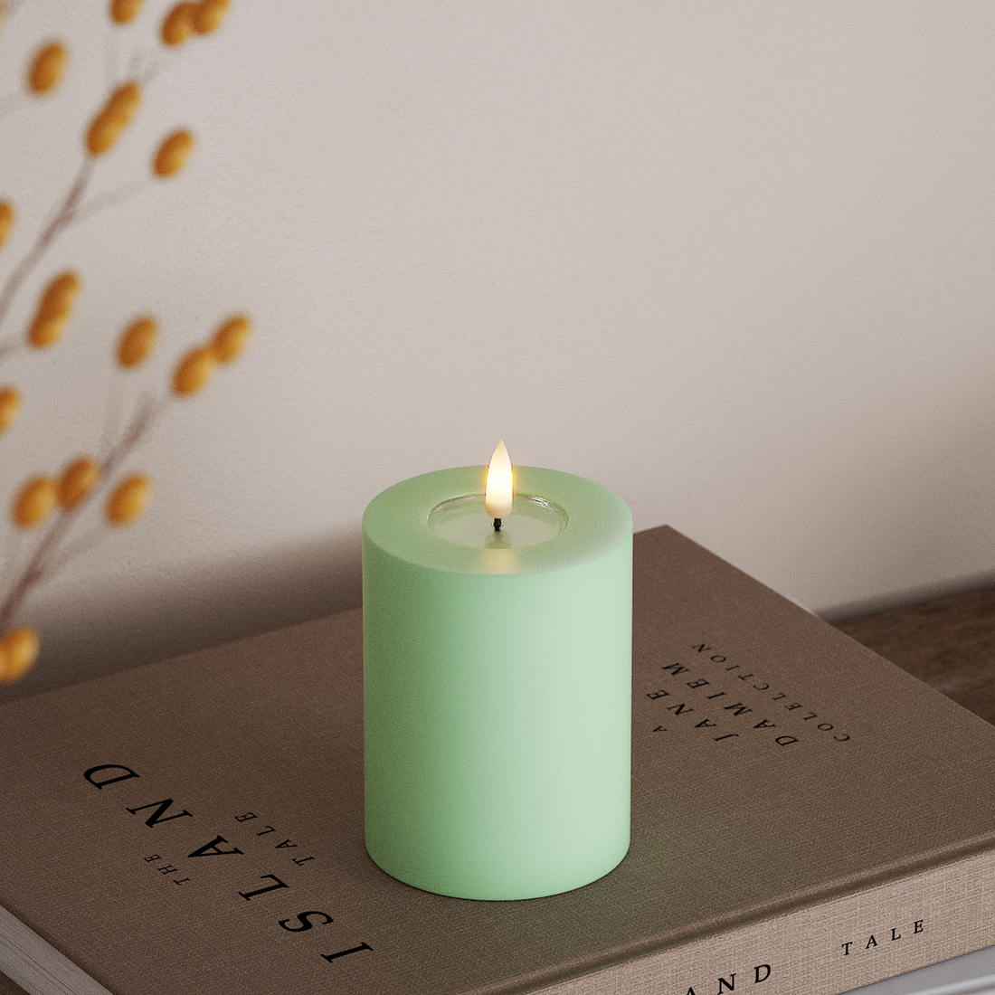 Deluxe Homeart LED Bloklys Ø 7,5 x 10 cm Mint LED bloklys 4