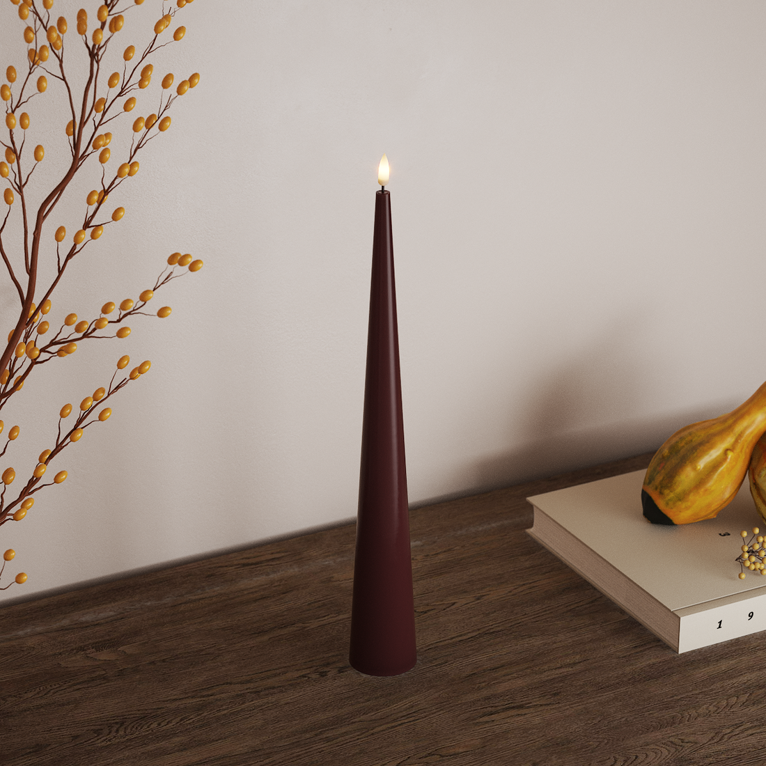 Deluxe Homeart Konljus D 5 x H 38 cm Bordeaux LED Kegelljus 4