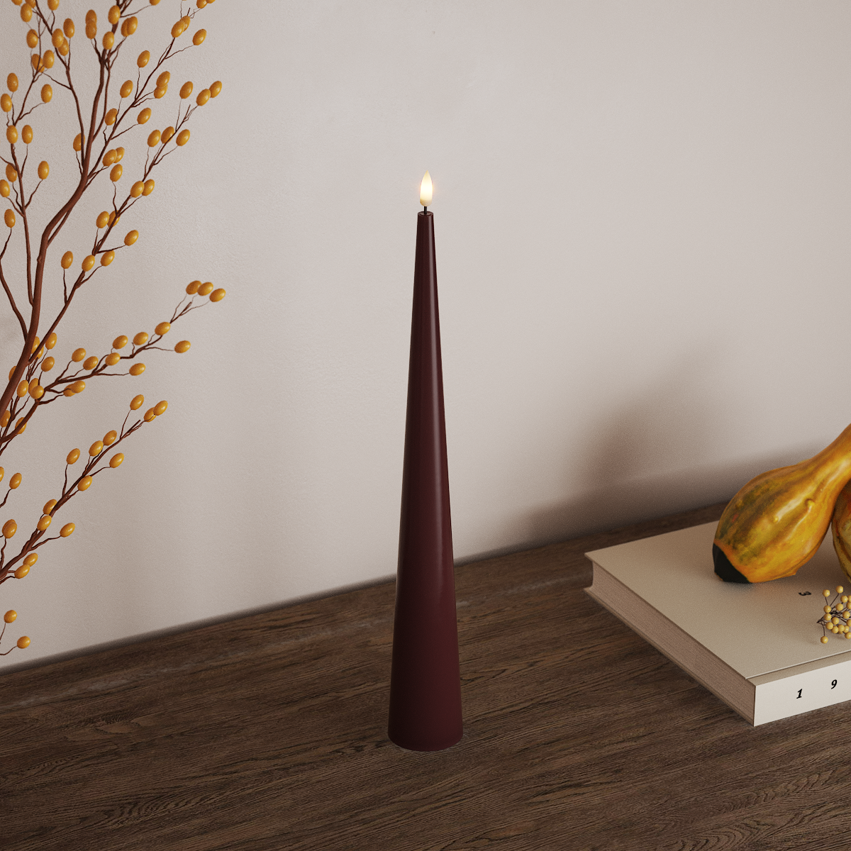 Deluxe Homeart Cone light D 5 x H 38 cm Bordeaux LED Cone candle 3