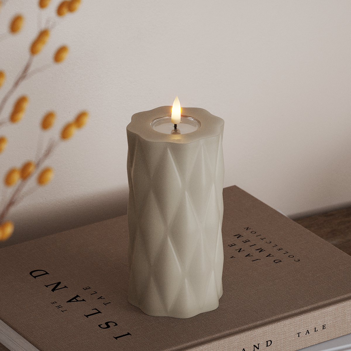 Deluxe Homeart Harlequin LED Pillar candle Ø 7.5 x 15 cm Sand LED Harlequin 3