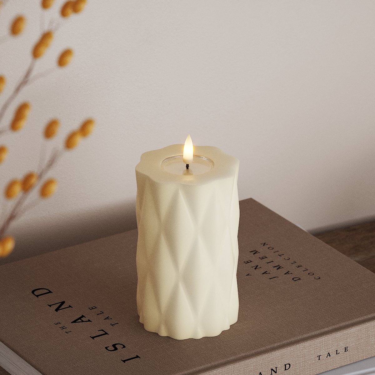 Deluxe Homeart Harlequin LED Pillar candle Ø 7.5 x 12.5 cm Cream LED Harlequin 3