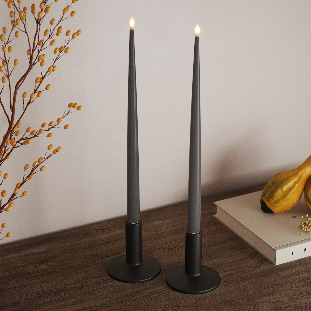 Deluxe Homeart LED Shiny Dinner candle with Lacquer, 2 pieces 38 cm Gray LED Shiny Dinner candle 3