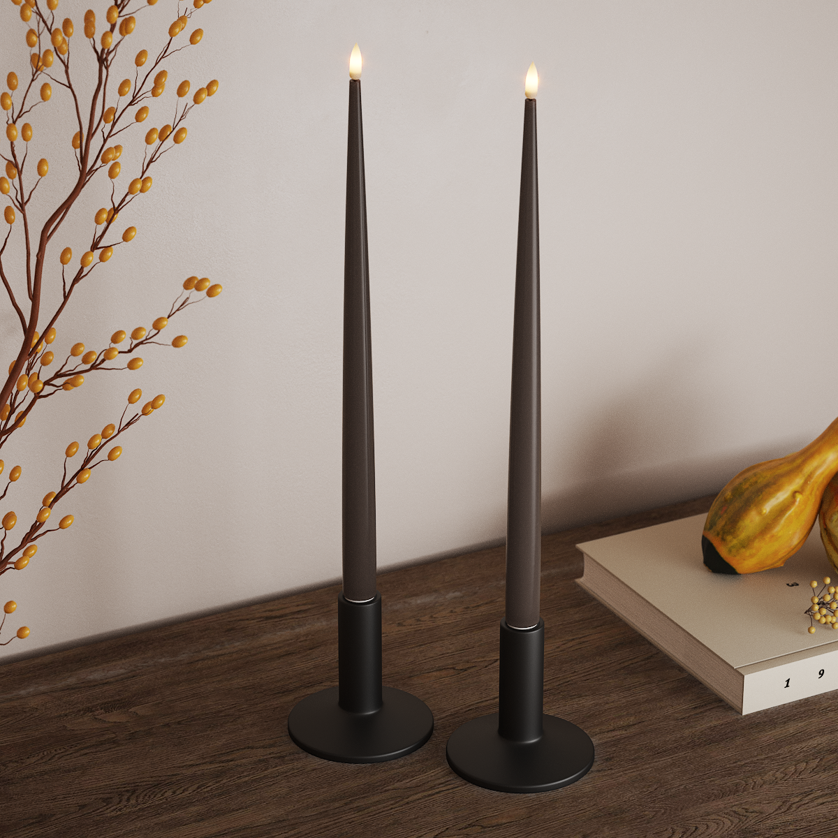 Deluxe Homeart LED Shiny Dinner candle with Lacquer, 2 pieces 38 cm Mocha LED Shiny Dinner candle 3