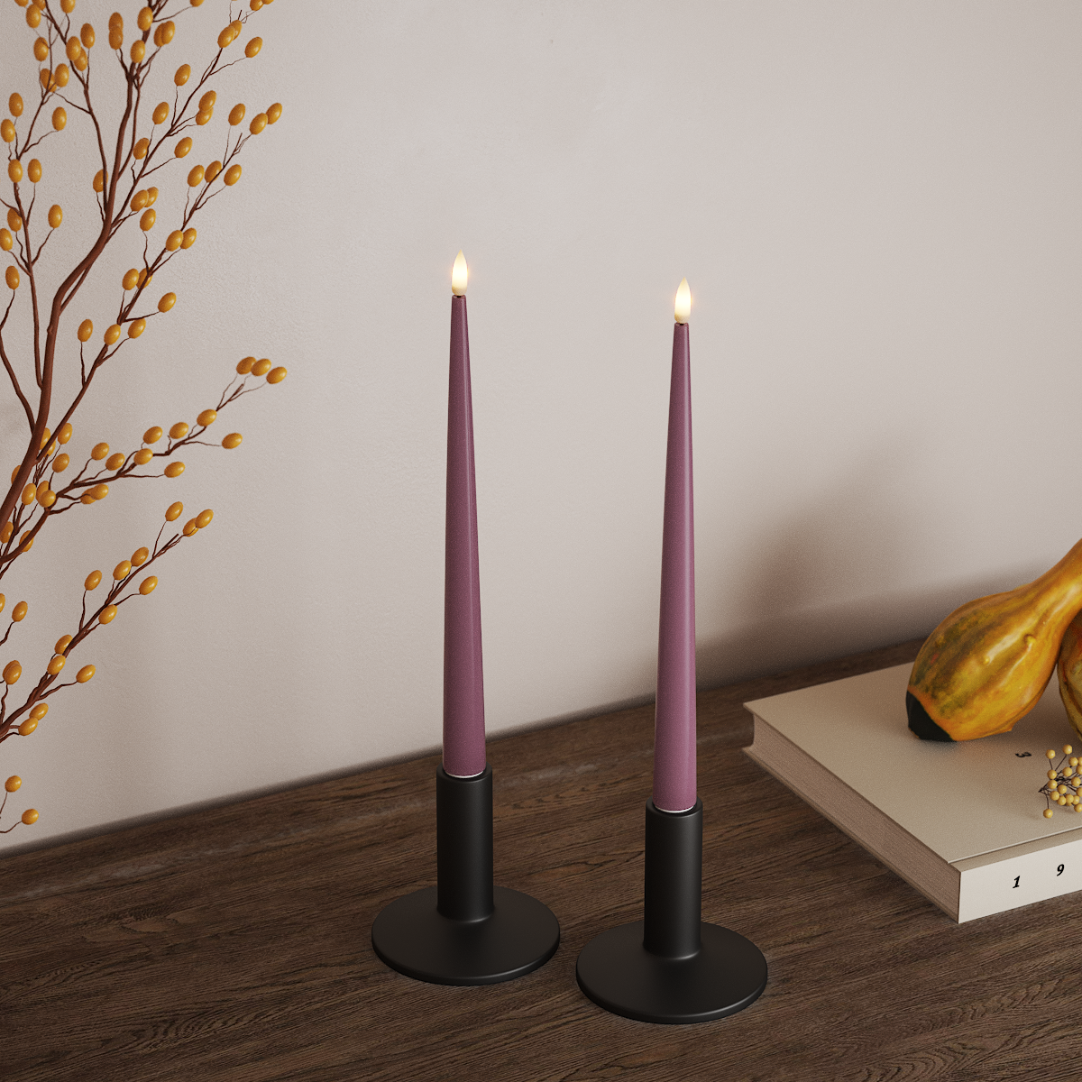 Deluxe Homeart LED Shiny Dinner candle with Lacquer, 2 pieces 28 cm Light Purple LED Shiny Dinner candle 3