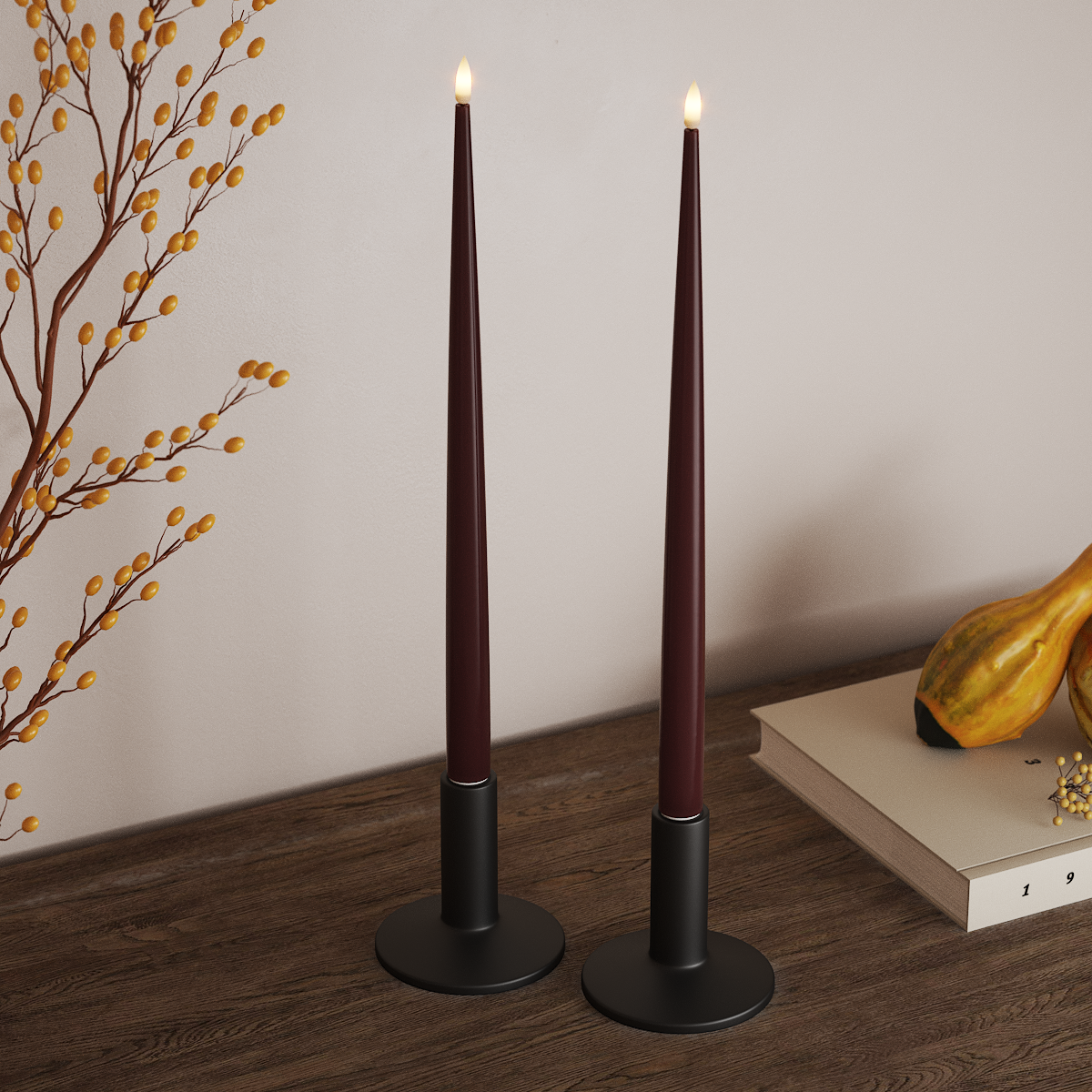 Deluxe Homeart LED Shiny Dinner candle with Lacquer, 2 pieces 38 cm Burgundy LED Shiny Dinner candle 3