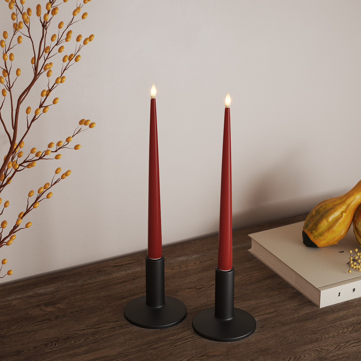 Deluxe Homeart LED Shiny Dinner candle with Lacquer, 2 pieces 28 cm Red LED Shiny Dinner candle 3