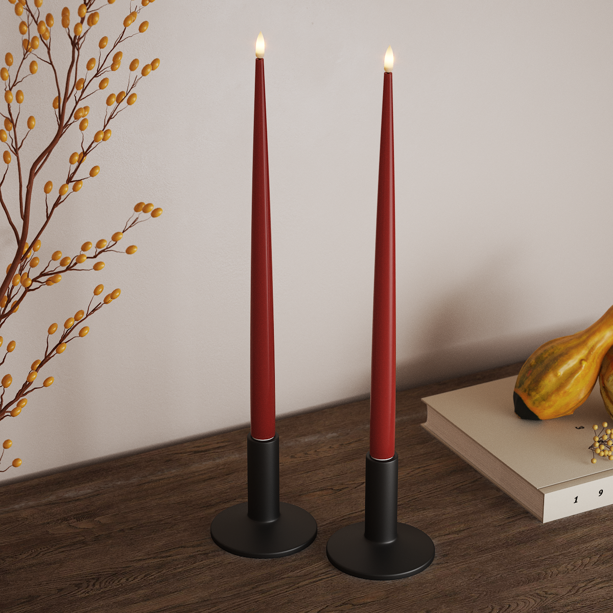 Deluxe Homeart LED Shiny Dinner candle with Lacquer, 2 pieces 38 cm Red LED Shiny Dinner candle 3