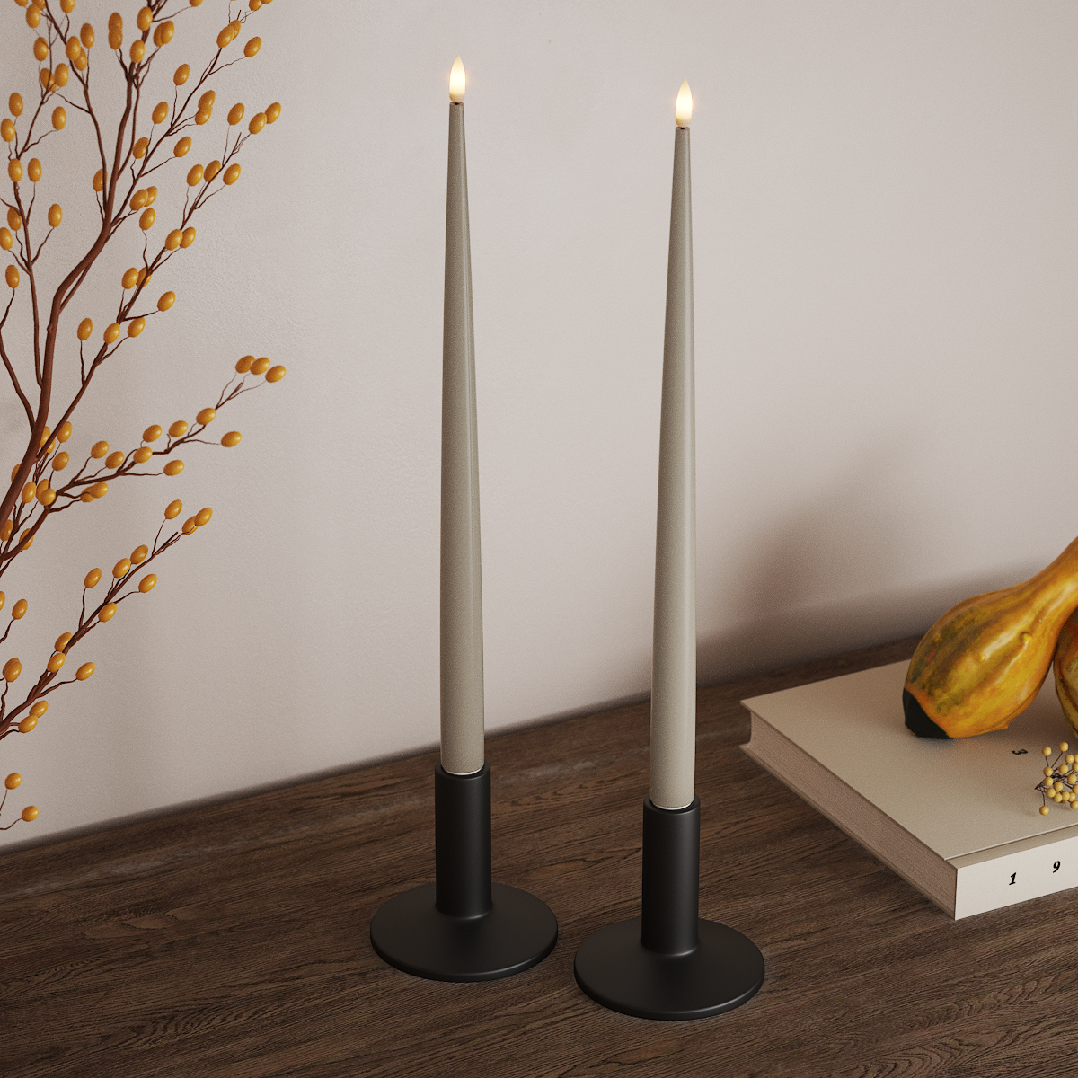 Deluxe Homeart LED Shiny Dinner candle with Lacquer, 2 pieces 38 cm Sand LED Shiny Dinner candle 3